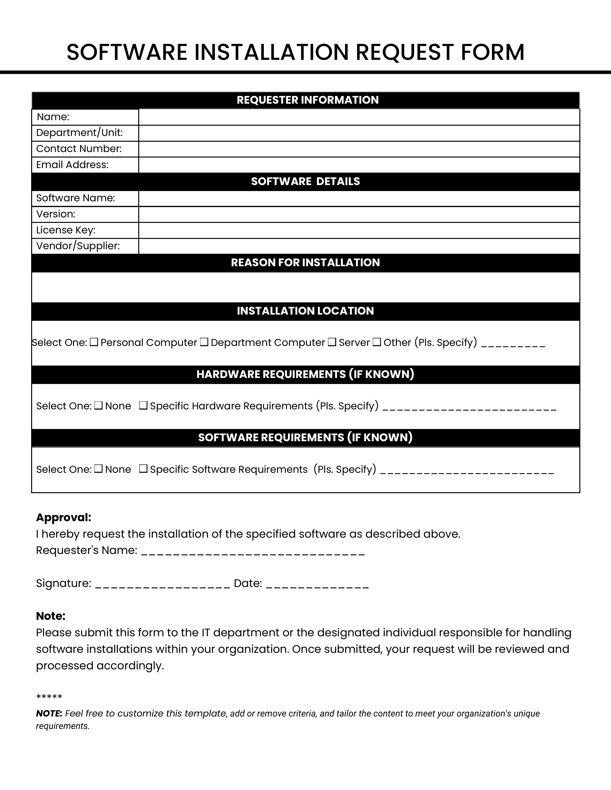 Software Installation Request Form